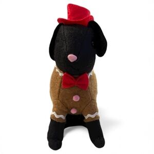 Festive Plush Dog in Gingerbread Outfit – Holiday Decor